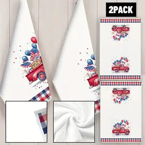 Independence Day patriotic microfiber kitchen hand towels set of 2 with red truck design