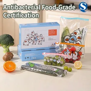 Food Safe PE Slide Lock Storage Bags Thickened Antibacterial Sealed Slider Fresh Bags With Cute Duck Pattern For Kitchen Organizer