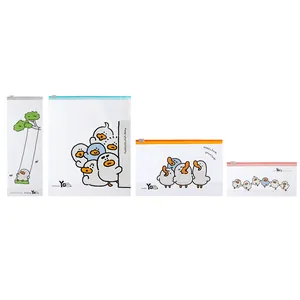 Reusable food-grade slider sealing bags with cute cartoon duck designs in 4 sizes