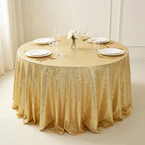 Luxury gold sequin tablecloth for wedding banquet and elegant party dining decorations