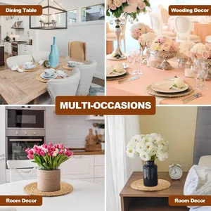 Multi-use round woven placemats for dining table, wedding decor and room styling.