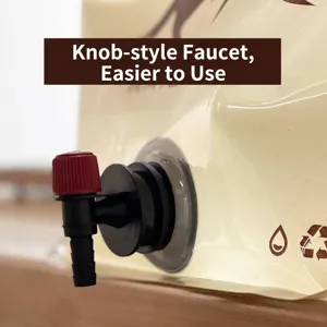 Close-up of a collapsible water bag showing the black screw faucet detail.