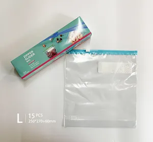 Durable large zipper slider bags for food storage, 15 pieces with retail packaging box