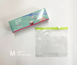 Detailed view of the thickened food-grade zipper slider storage bag with packaging box