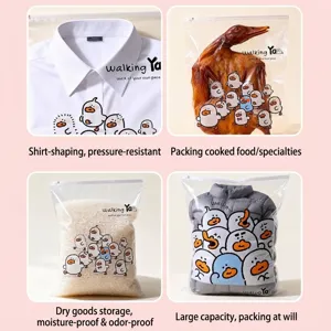 Sacs de rangement en plastique zippés avec canard mignon en quatre tailles pour vêtements