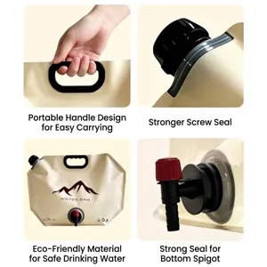Collapsible outdoor water bag with handle and tap for camping storage
