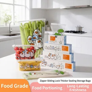 Food Grade PE Antibacterial Slider Storage Bags Cute Cartoon Duck Printed Reusable Freezer Sealing Bags For Kitchen Home Organization