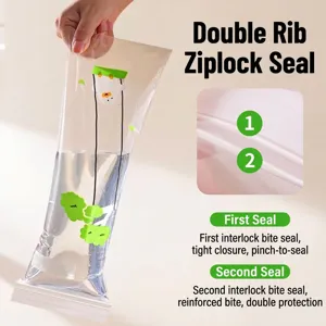 Slender food storage bag with double leakproof zip lock for sausages and kitchen organization