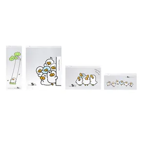 Food-grade slide-lock storage bags with cute cartoon duck illustrations in four sizes