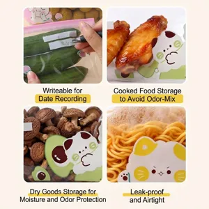 Cute cartoon food grade slider ziplock storage bags showcasing versatile uses