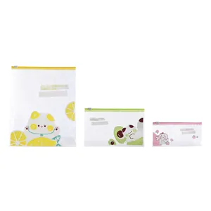 Three-piece set of cute cartoon thickened food-grade slider zipper storage bags for kitchen