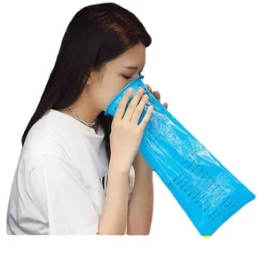 Disposable blue emesis bag with 1000ml graduated markings for travel motion sickness