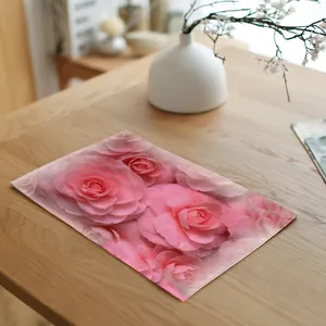 Linnen placemat met roze camelia bloemenprint voor een stijlvolle eettafel decoratie