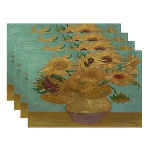 Linen placemats featuring Van Gogh Sunflowers art, set of 4 detail view