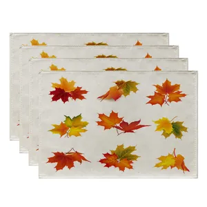 Washable Linen Table Placemats Set of 4 Botanical Leaf Van Gogh Oil Painting Pattern Rectangle Heat Resistant Dining Mats