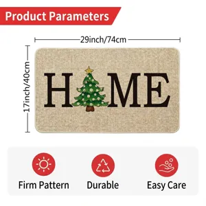 Felpudo de bienvenida decorativo con letras HOME y árbol de Navidad con medidas