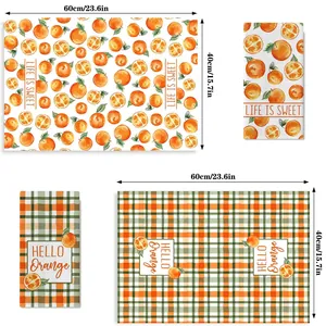 Detailansicht der 60x40cm bedruckten Orangen- und Karo-Mikrofaser-Geschirrtücher