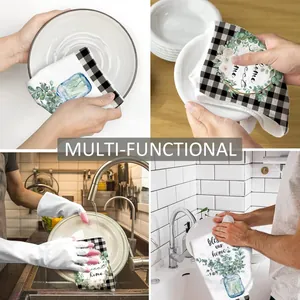 Detailed view of absorbent microfiber kitchen towels used for drying plates and dishes