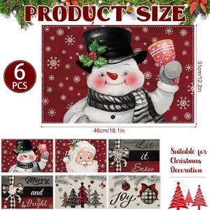 Detailed dimensions and 6-piece set overview for festive Christmas theme table placemats