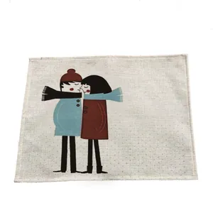 Tovaglietta decorativa in lino con stampa astratta di coppia di cartoni animati