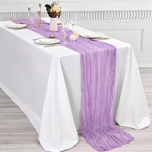 Boho Gaze Tafelloper Gerimpelde Kaasdoek Loper Voor Bruiloft Verjaardag Feest Receptie Tafel Decor Polyester Rustieke Tafelloper