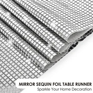 Runner da tavola con paillettes a specchio disco argento per decorazioni di feste di nozze