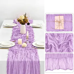 Elegante paarse boho gaas tafelloper voor bruiloftsfeesten en romantische dinerdecoraties