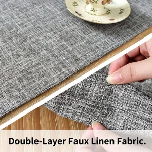 Close-up detail showing the texture of grey double-layer faux linen table runner fabric
