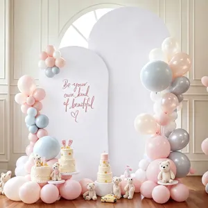 Premium elastische weiße Bogenhintergrundabdeckung für Babypartys und Hochzeiten Dekoration
