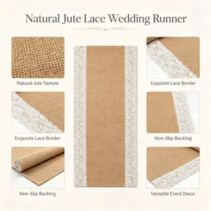 Camino de mesa de yute natural con encaje para bodas y decoración rústica