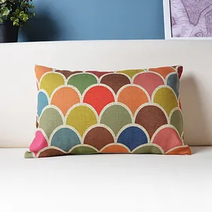 Nordischer Rechteckiger Leinen Baumwollmischung Kissenbezug Buntes Geometrisches Muster Dekorative Kissenhülle Für Sofa Bett Heim