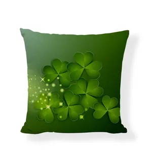 Detailed view of vibrant green shamrock pattern on a soft sofa throw pillow cover