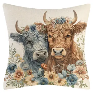 Funda de cojín decorativa de vaca Highland con diseño floral para sofá del hogar