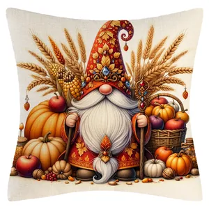 Decorative Fall Thanksgiving gnome pillowcase with pumpkin and maple leaf print for sofa