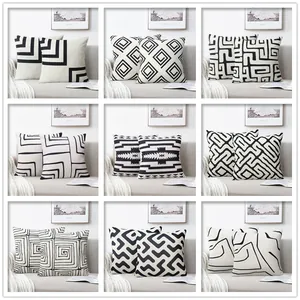 Funda de Almohada Geométrica Minimalista Moderna Algodón Lino Funda de Cojín Cuadrada Rayas Abstractas para Sofá Decoración del Hogar