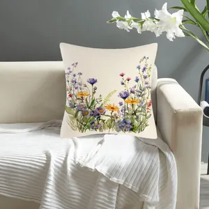 Dekorativer quadratischer Kissenbezug mit elegantem Frühlingsblumenmuster für das Sofa