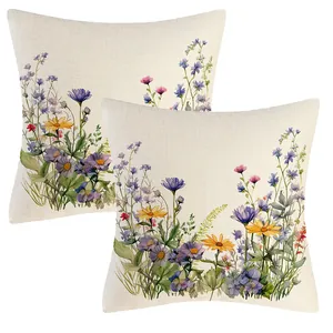 2er-Set Kissenbezüge mit Frühlingsblumen-Muster und Aquarell-Wildblumen für Sofa