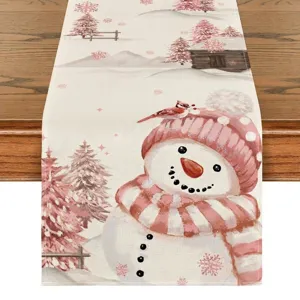Camino de Mesa de Navidad de Lino Muñeco de Nieve Rosa Soldado Cascanueces Decoración de Mesa de Navidad Mantel de Fiesta