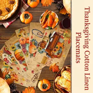 Tovagliette in Poliestere Lino Autunno Ringraziamento Halloween Stampate Zucca Girasole Camion Retro Tovagliette Resistenti al Calore per Sala da Pranzo