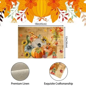Tovaglietta in lino con zucca e gnomo autunnale per Halloween 30x45 cm