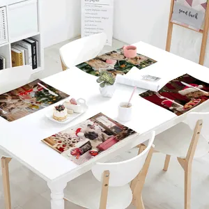 Christmas Dog Linen Polyester Printed Place Mat Western Style Rectangular Decorative Holiday Dining Table Place Mat Home Decor