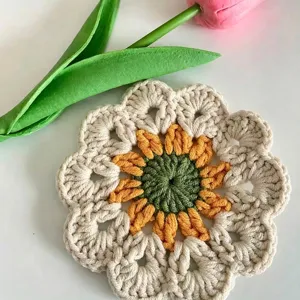 Sottobicchiere girasole fatto a mano all'uncinetto tovaglietta floreale in filato termico