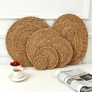 Natural Ramie Woven Round Placemats Heat Resistant Table Mats For Dining Room Kitchen Decor Handmade Straw Place Mats