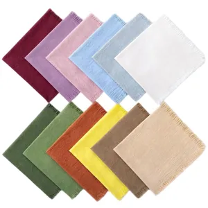 Set of multi-color cotton gauze napkins with elegant fringed edges for table decor
