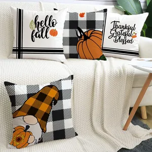 Set of 4 Halloween Fall Pillow Covers Pumpkin Gnome Buffalo Plaid Polyester Decorative Pillowcases For Sofa Couch Home Decor
