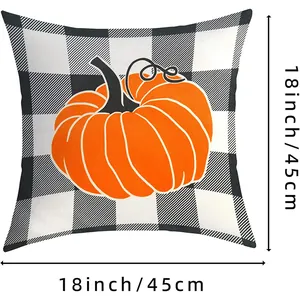 Halloween pumpkin pillow cover in black and white plaid 18x18 inch