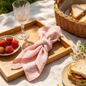 Rosafarbene Tischserviette aus Slub-Baumwolle mit Crinkle-Struktur für Picknick und Hochzeit