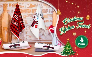 Set of 4 festive Christmas microfiber kitchen towels with buffalo plaid and deer prints