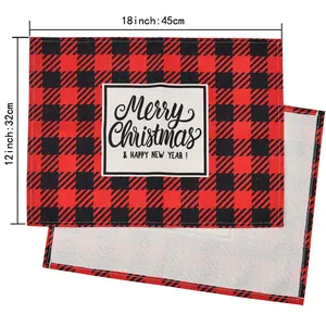 Red and black buffalo plaid Christmas placemat with Merry Christmas print