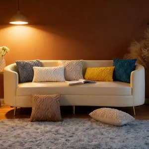 Modern Minimalistisch Effen Kleur Pluche Kussensloop Nordische Stijl Geometrische Golf Textuur Fluweel Decoratieve Kussenhoes Voor Sofa Woonkamer